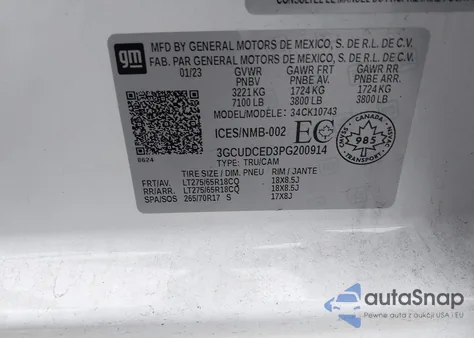 2023 Chevrolet Silverado 1500 Custom Trail Boss из США, поврежденный, VIN 3GCUDCED3PG200914